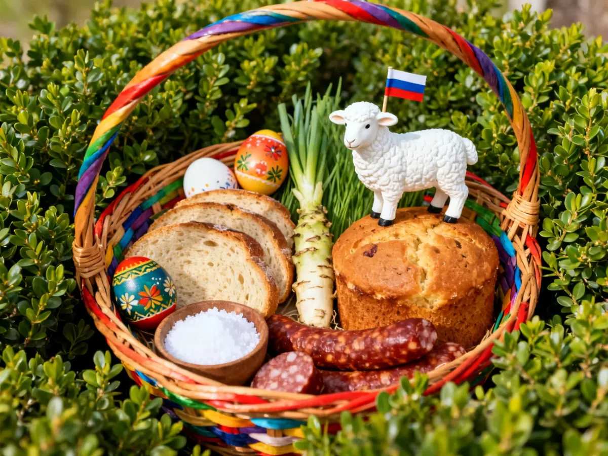 Pokarmy i symbole znajdujące się w koszyczku wielkanocnym